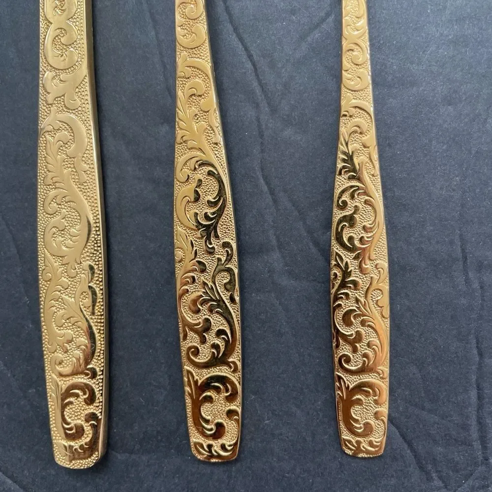 Americana Golden Heritage Golden Scroll 3 piece Flatware Set Dinner Fork& knife